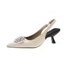 Women's Pointy Shallow Mouth Crystal Flower Butterfly Knot Set Foot Non-slip Heel Shoes Overhead Sandals