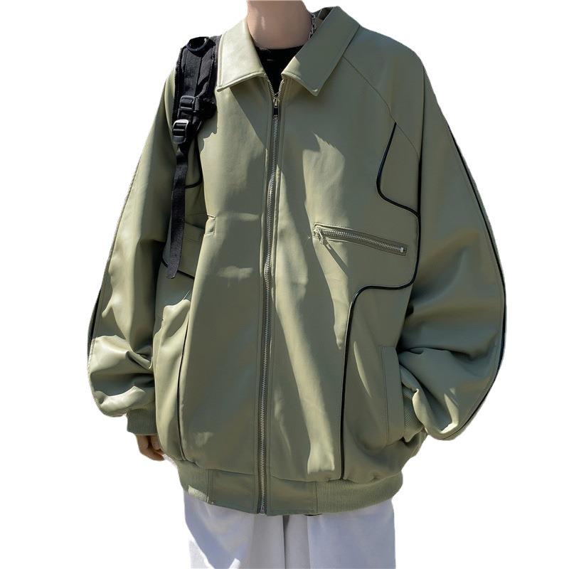 2023 Men's Trendy Leather Jacket - Autumn/Winter, Street Style, Korean-Inspired, Loose Fit, Hip-Hop Vibe