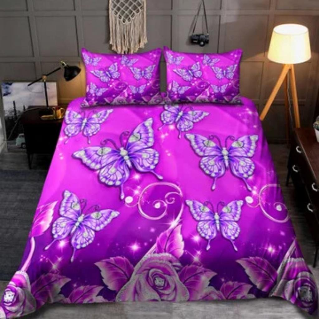 Quilt Cover Set Tmarc Tee Personalized Name Purple Butterfly Bedding Set