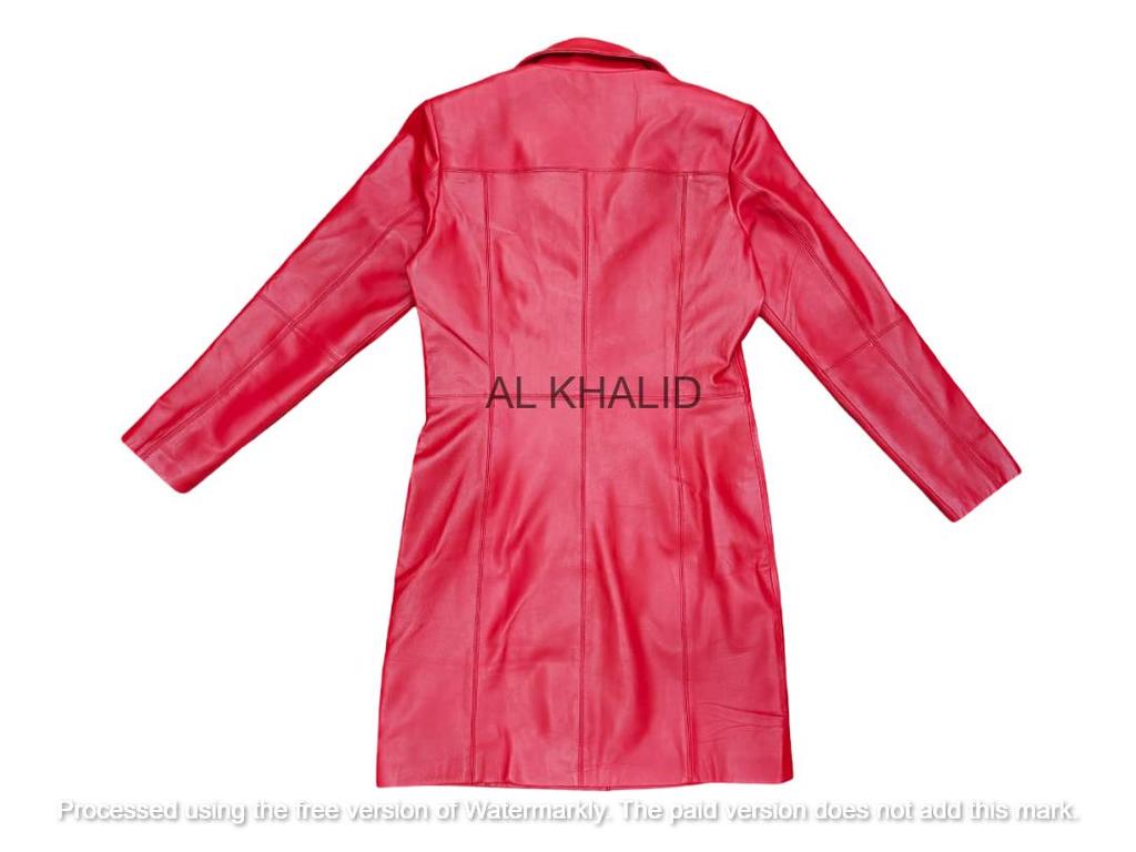 Czerwony Ręcznie Robiony Skórzany Płaszcz Trenczowy Damski z Jagnięcej Skóry Nappa