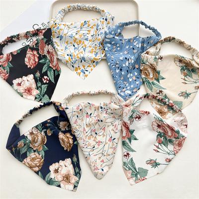Flowers Print Hair Scarf Women Girls Bud Bandana Pastoral Retro Rubber Band High Elastic Triangle Headbands Headwear Accessories Headband Hair Scraf