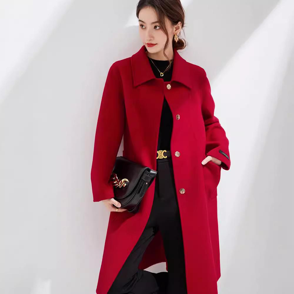 2024 Autumn/Winter Slim Fit Double-Faced Wool Coat, Large Size, Cashmere Blend