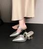 2025 summer new temperament pointed versatile metal buckle thick heel versatile simple mature bag head high heel slippers