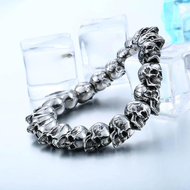 Gothic Silver Skull Chain Bracelet for Men Rock Party Jewelry Biker Bracelet Gift