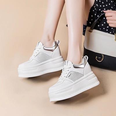 Autumn Muffin Thick-soled Little White Shoes Women's Autumn Small Man Versatile Mesh Breathable Single Shoes Thick-soled