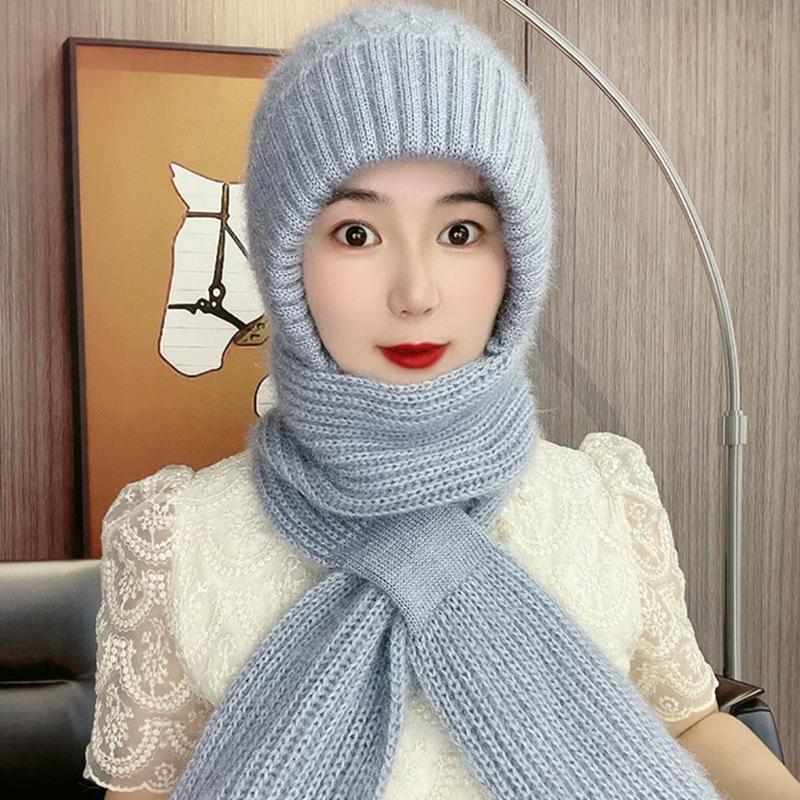 Plush Winter Hat and Scarf All In One Women's Electric Bike Windproof Hat Northeast Winter Cold Proof Knitted Warm Hat Trend