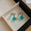 Blue Oil Drop Crystal Flower Round Earrings Stud Earrings Design Sense Niche
