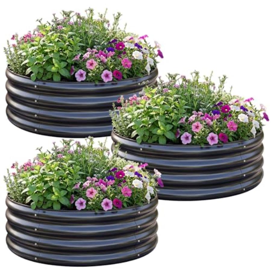 

3Pack 2x2x1 ft Round Galvanized Raised Garden Bed Kit Grey Metal Flower Box Large Planter Outdoor Garden for Planting Fruit Her United States