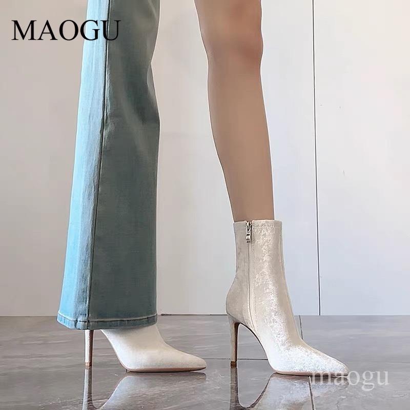 Women's White Pointed Toe Stiletto Ankle Boots Slim High Heel Short Boots Comfortable Fashion Elegant Ladies Botines Botas Mujer