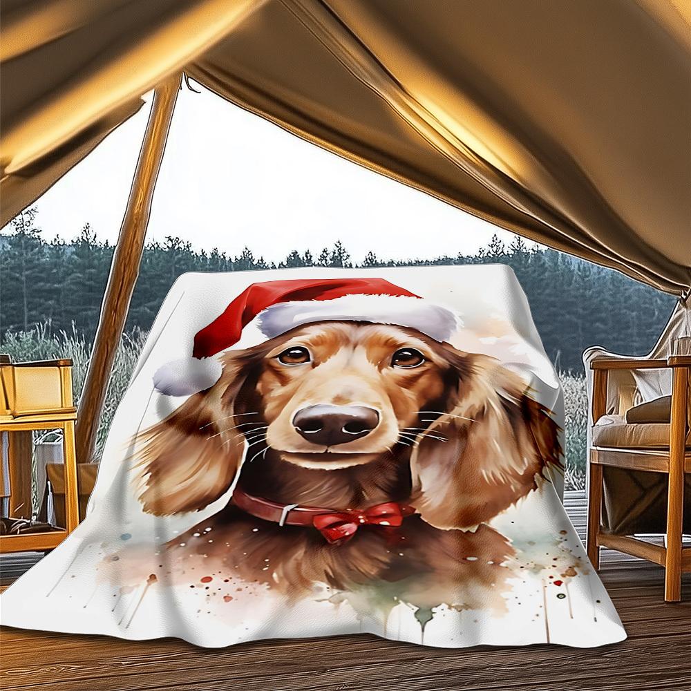 1pc Christmas dog Outdoor Soft Polyester Flannel Throw Blanket Versatile for All Seasons , Soft , Cozy , Warm All Season Quilted Throw ,