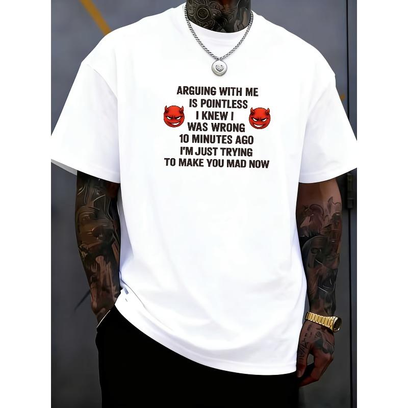 

Мужская футболка с забавной надписью и принтом букв, европейский размер - Мягкая, умеренно эластичная смесовая ткань из полиэстера, Обычная посадка, Удобная и универсальная S белый