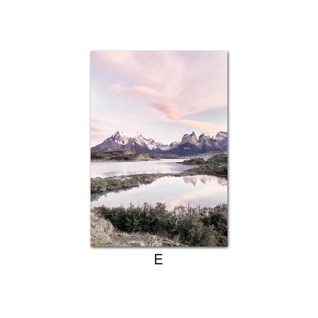 Purple Sunset Nature Landscape Art Poster Starry Night Foggy Mountain Canvas Painting Wall Print Nordic Home Decoration Picture