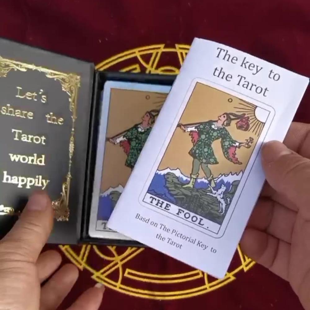 Holographic Gold Foil Rider Tarot Deck - 78 Cards PET Plastic, Waterproof & Scratch-Resistant, with Paper Guidebook 12*7cm