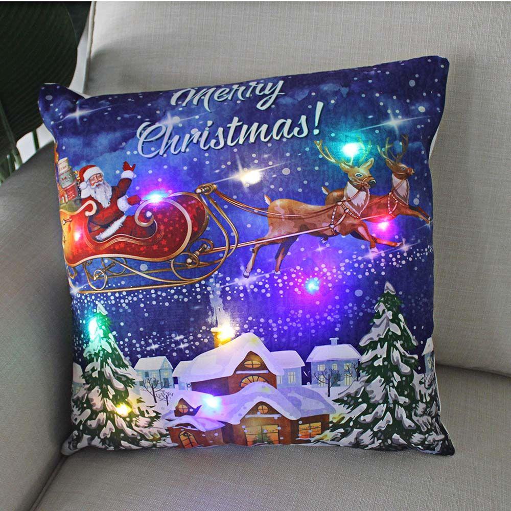 1pc Christmas Glowing Cushion Cover Led Light  Decorations for Home Santa Claus  Pillow Case 45x45