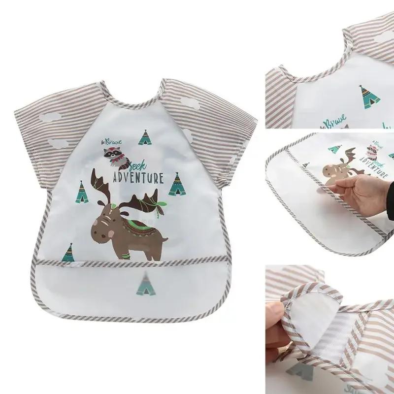 0-3Y Baby Burp Clothes Waterproof Eating Smock Infant Toddler Baby Cartoon Sleeveless Art Apron Animal Smock Soft Baby Bib