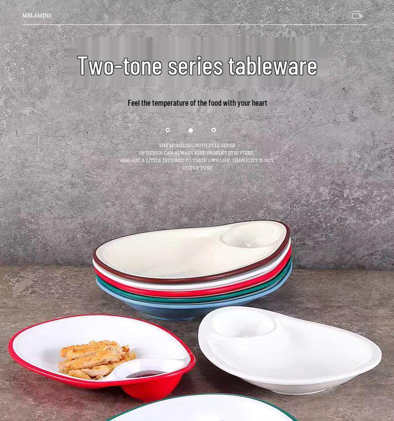 Melamine Divided Plate with Vinegar Dish for Dumplings, Shrimp, Cold Dishes, Snacks.