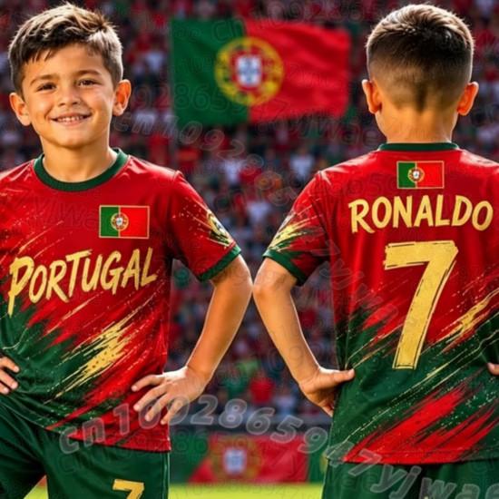 26 Summer Boys Girl RONALDO 7 Football Jersey T-Shirt Women Men Portugal Football Fans Men Women Kids Short Sleeve T-Shirt