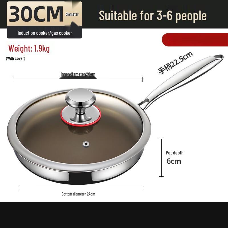 Wutuo Titanium Alloy No-Coating Frying Pan with Lid, 30cm