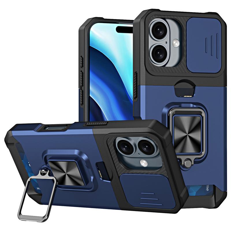 Stoßfestes, schweres Hartschalenetui mit Metallständer und Kartensteckplatz für das iPhone 16 Pro Max 15 Pro Max 14 Pro Max