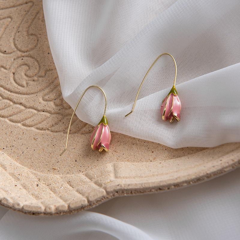 

Retro Tulip Earring Minority French Gentle Earring Sweet Girl Spring Earring рожевий