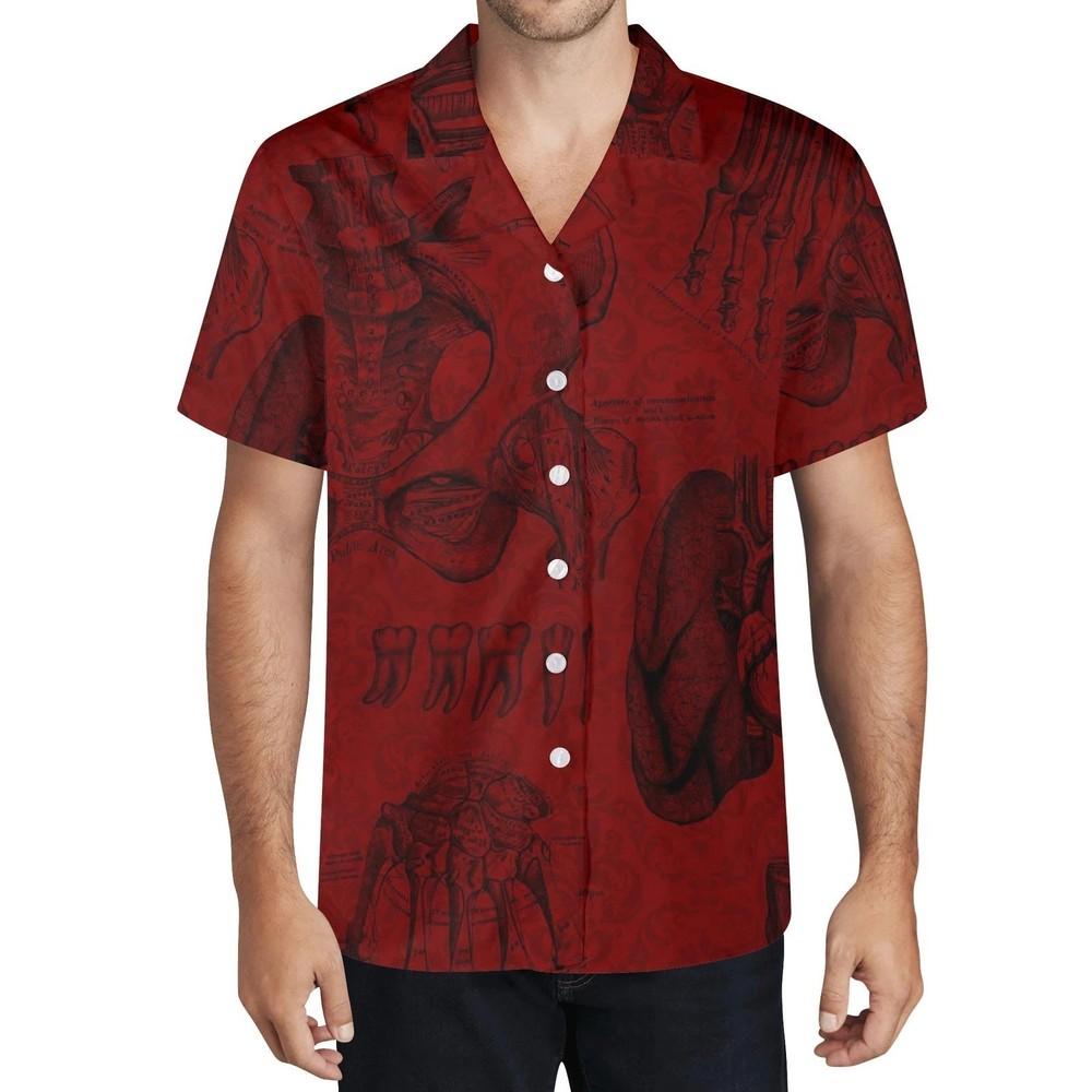 

Men Gothic Style Hawaiian Shirt All Over Print Vampire Skeleton Parts Print Unisex T-Shirt XXXL