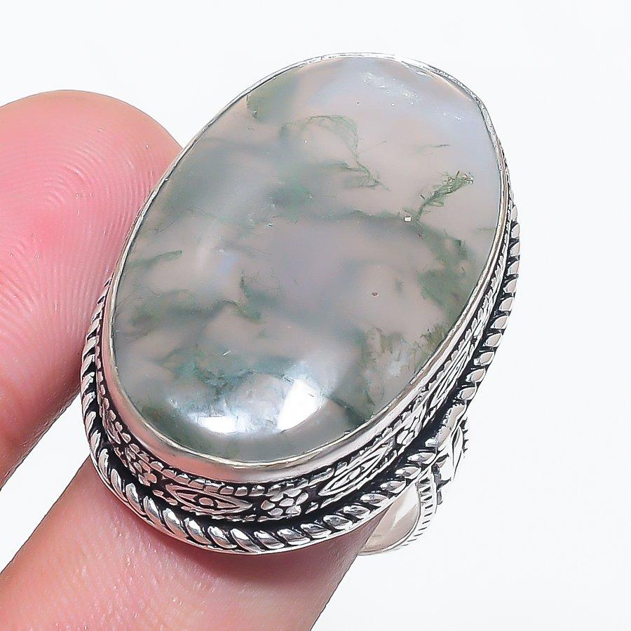 

Natural Indian Moss Agate 925 Sterling Silver Jewelry Ring Size 9.5 Z7P76