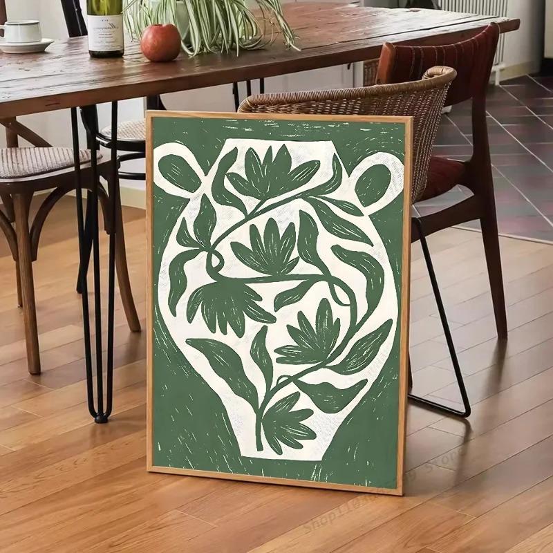 1pc Green Botanical Vase La Mela Van Gogh Abstract Line Poster Paper Print Home Bedroom Entrance Art Painting Decoration