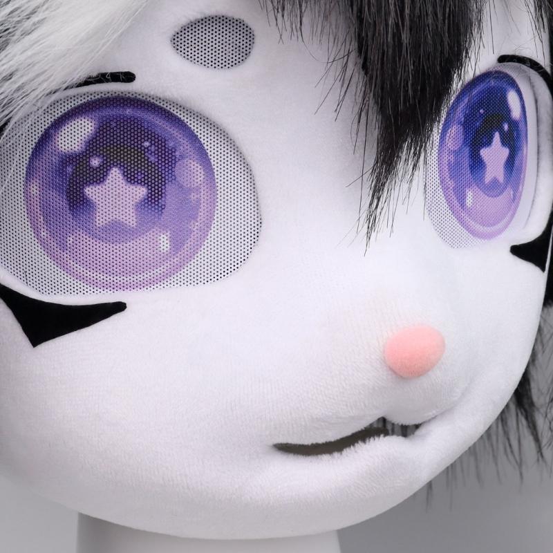 Futrzana Głowa Zwierzęcia Królik Fursuit Maska Wycięta Halloweenowa Bal Maskowy Cosplay Kostium Akcesoria Nakrycie Głowy Królika dla Dzieci Dorosłych