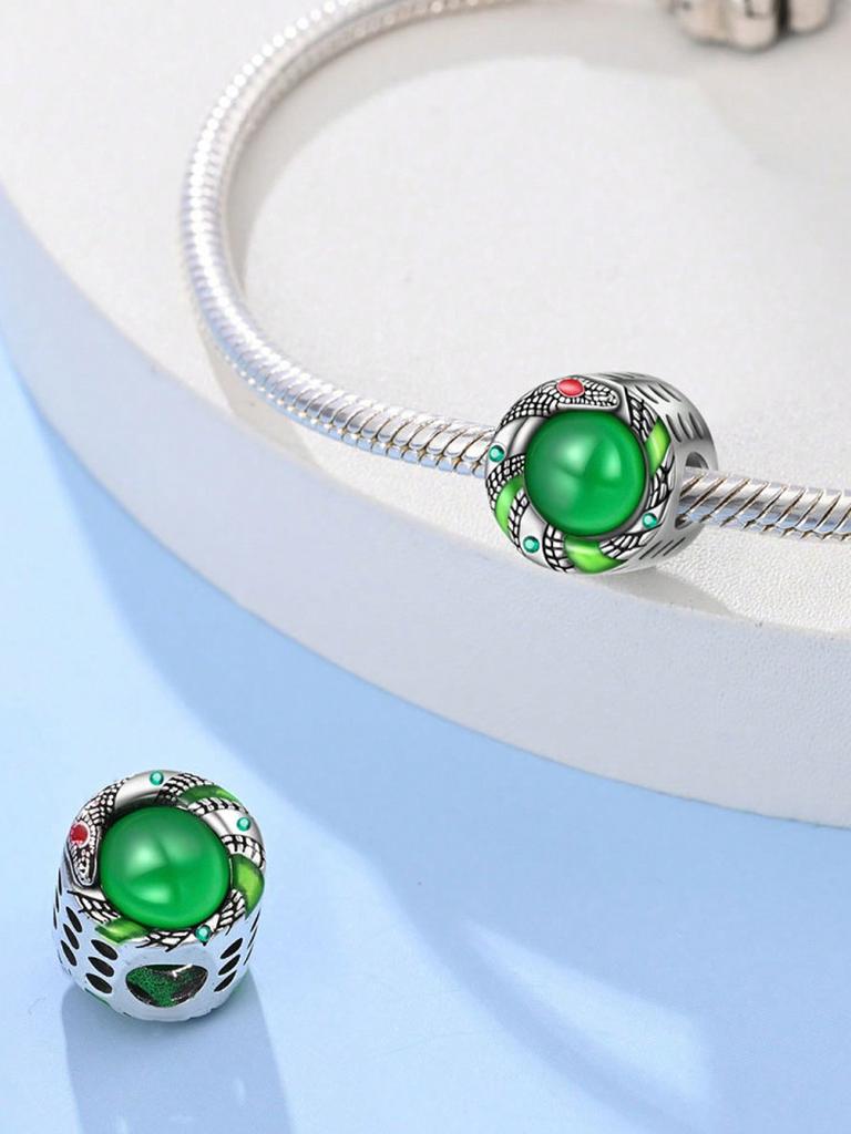 Charms Plata Jahr der Schlange Grüne Schlangenperlen Charm Kupferbeschichtet Passend für Charms Originalarmband Zur Schmuckherstellung DIY Charm