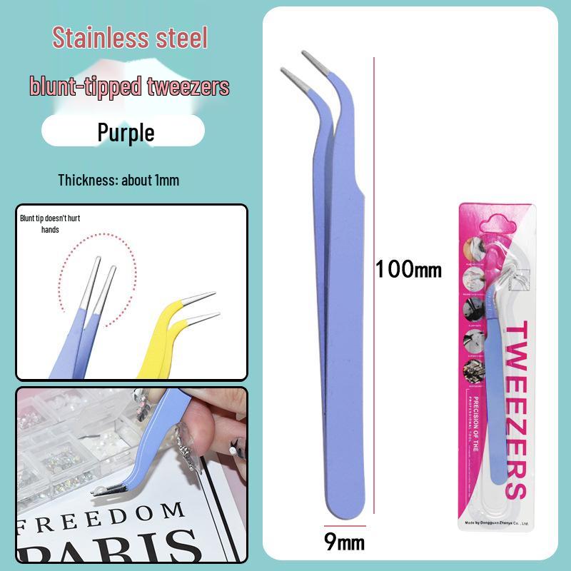 Colorful Stainless Steel Curved Tweezers for False Eyelashes and Planner Clips