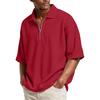 Men’s Waffle Knit Short Sleeve Polo Shirt with Half Zip Front Casual Loose Fit Pullover Top for Everyday Wear