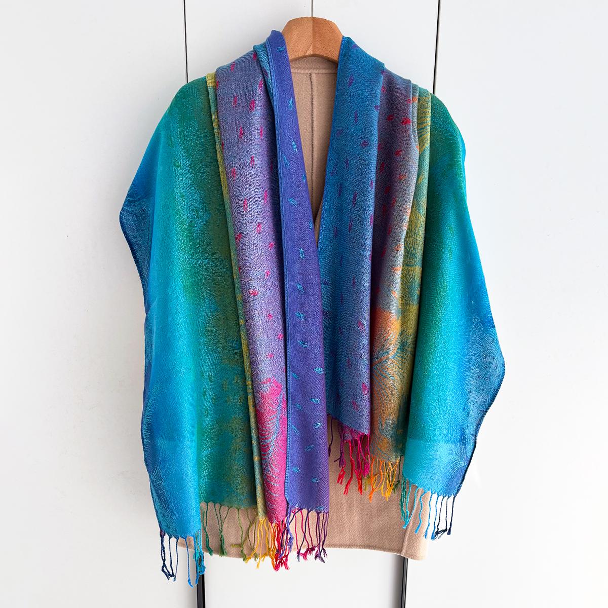 Ethnic Style Long Scarf Rainbow Gradient Tassel Shawl Women S Headscarf Embroidered Cashew Nut Colorful Wrap Versatile Accessory 70x180cm