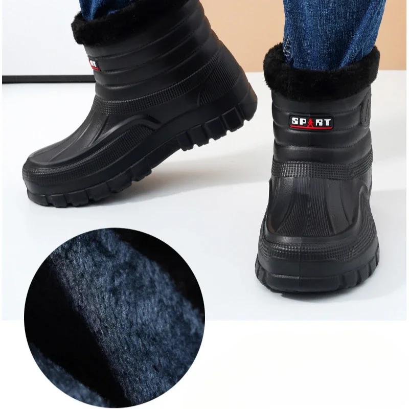 Winter Snow Boots Plush Warm Shoes Men Outdoor Waterproof Cotton Shoes Man Rain Boots Mid-high Tube Water Shoes Botas