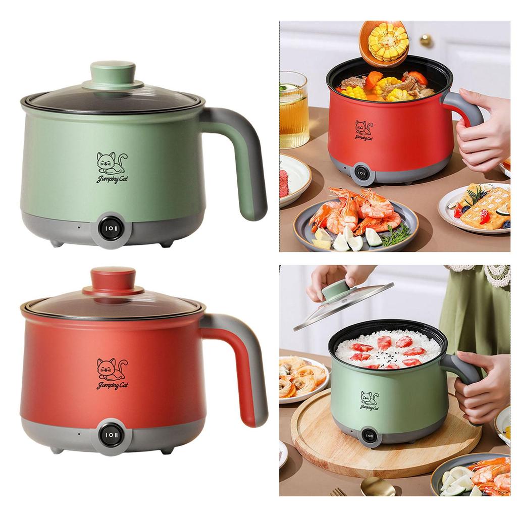 Electric Pot Frying Pan Household Mini for Dumpling Soup Oatmeal Gray Green