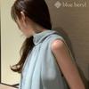Blue Beryl Chiffon Back Women's Blouse, Gathered, Sleeveless, Ribbon, Lined, Stylish, Blue, BB078-BL-XL