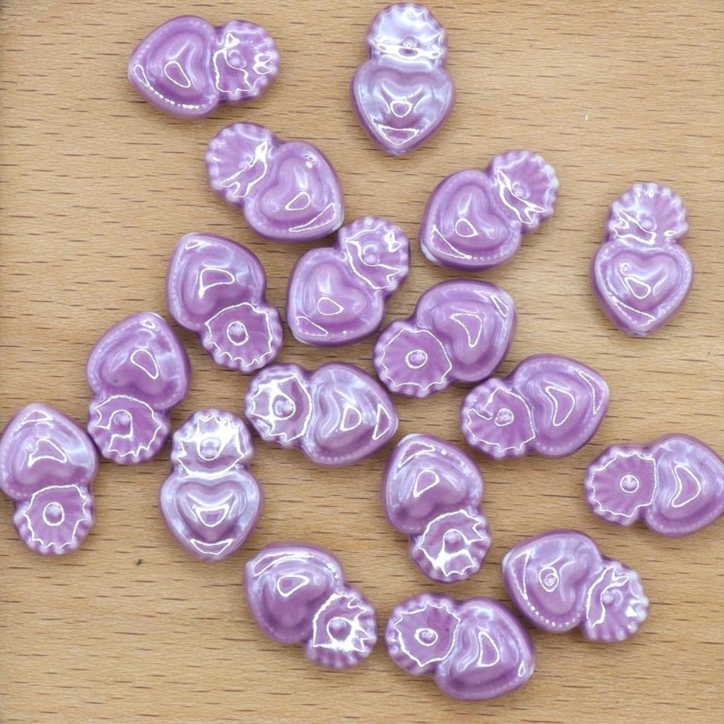 Glazed Ceramic Heart Beads with Vertical Holes for DIY Jewelry and Crafts
