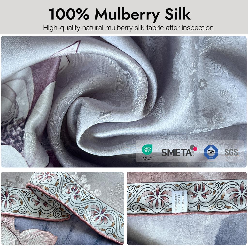 2026 Luxury Customizable Silk Satin Shawl Hand Rolled Edge 100% Mulberry Silk Women Digital Printed Wrap Scarf Low MOQ