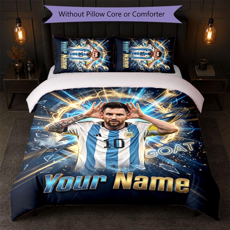 Set Biancheria da Letto Personalizzato con Nome Lionel Messi 1 Copripiumino+2 Federe Logo Calcio Regalo Personalizzato per Occasioni Speciali Decorazione Camera da Letto