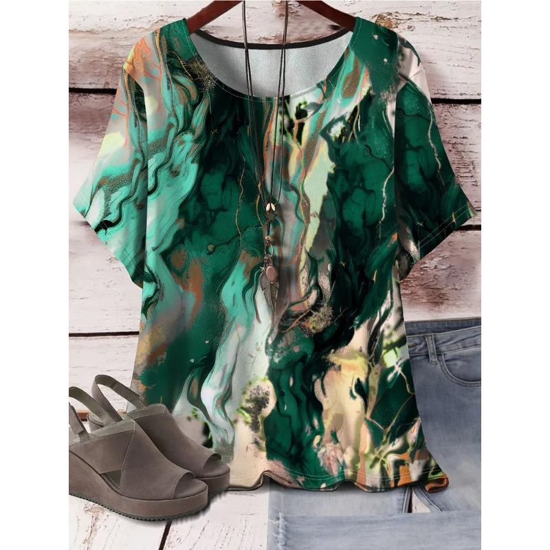 Fashion Women's Crew Neck T-Shirt 3D Color Printing Crew Neck Short Sleeve