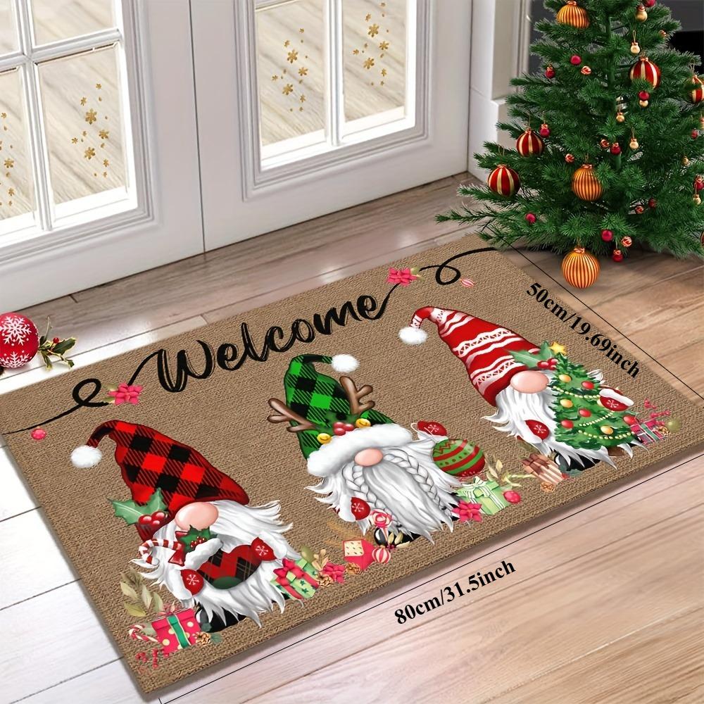 1pc Festive Christmas Gnome Welcome Doormat,Holiday Floor Mat Featuring Three Gnomes with Seasonal Charms,for Winter Home Decor