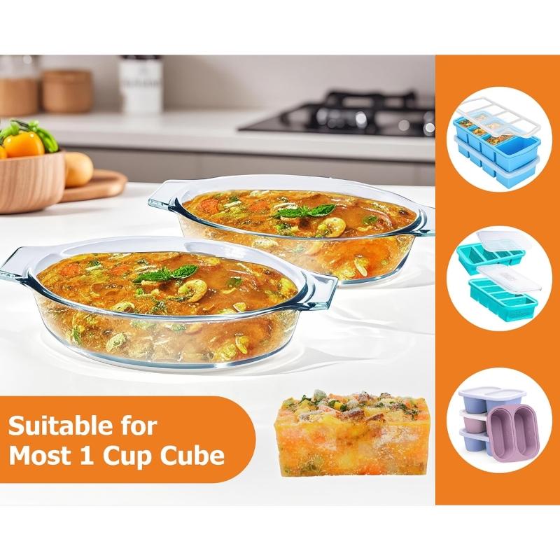 Set Of 2 Small Elliptical Glass Cookware Heat Resistant Baking Pan Oven Safe Dishes For Preparing And Serving Food