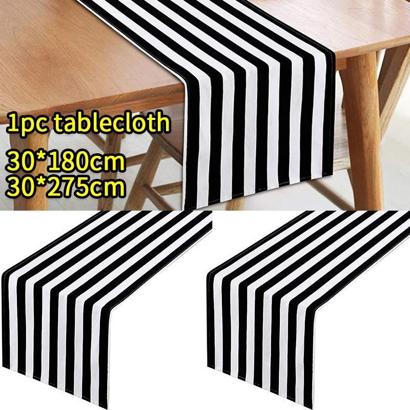 Polyester Tablecloth Simple Nordic Style Black and White Striped Table Runner for Hotel Table Cloth Coffee Table Cover Home Supplies