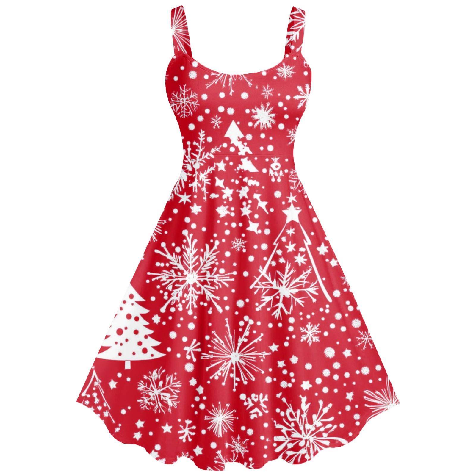 

Женское повседневное модное рождественское печатное сексуальное ретро-платье с подтяжками, большая юбка-свитер XXXL винный