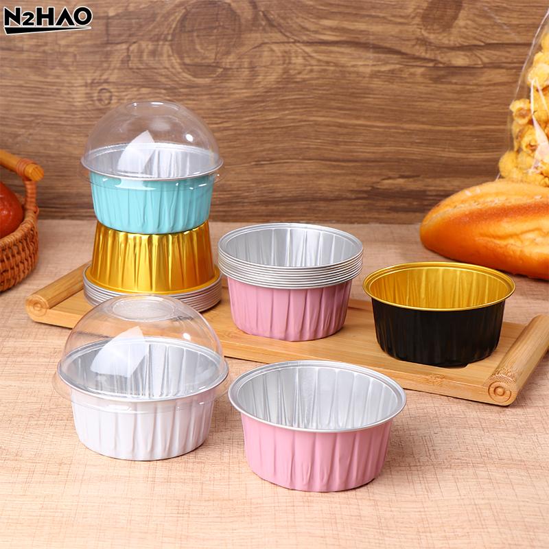 10 Stück 125 ml Ramekins mit Kuppeldeckel Aluminiumfolie Back-Desserttasse Cupcake-Muffin-Förmchen Pudding-Desserttasse für Hochzeit Geburtstag