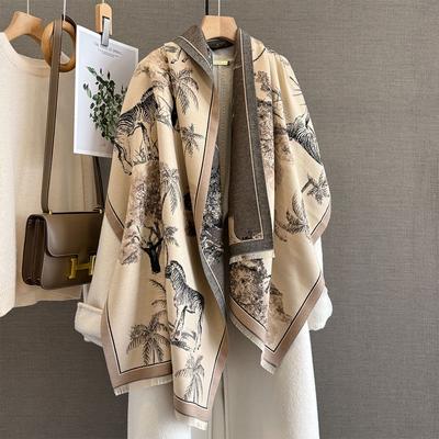 Luxury  Winter Cashmere Pashmina Shawl Lady Wrap Warm Winter Scarves Animal Pattern Jacquard Female Stoles Scarf