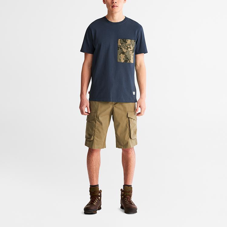 Timberland Camouflage Pocket Crew Neck Short Sleeve T-Shirt Men Tops Deep-Sapphire-Blue A61M1-433