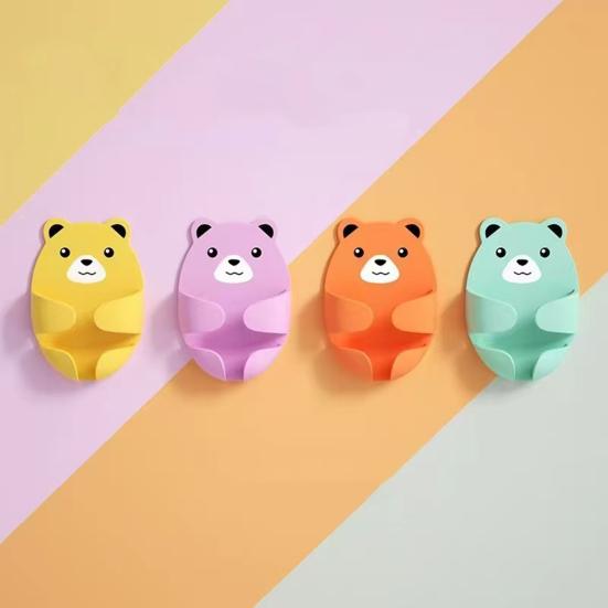 Socket Hanger Cartoon Bear Design Socket Holder Self-Adhesive No-Punch Wall Socket Holders Cable Management