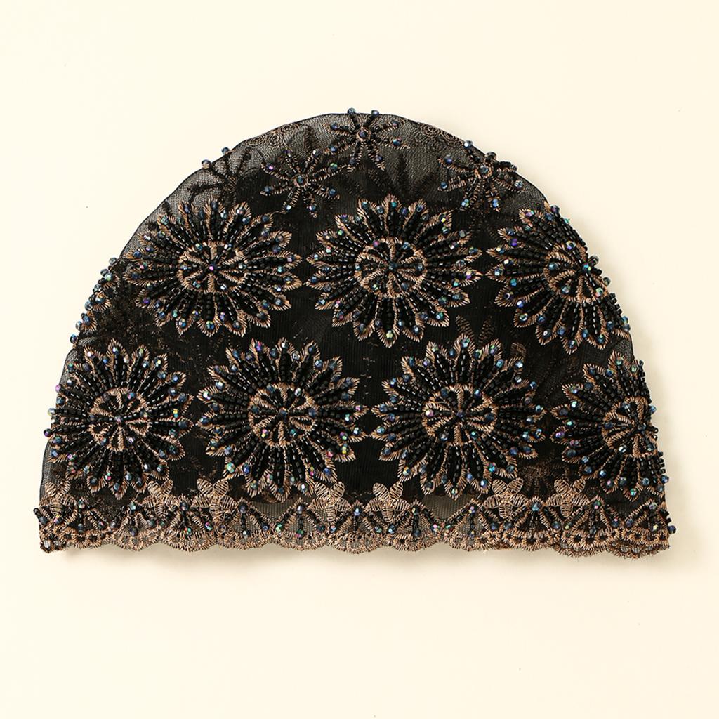 Fashion Luxury Muslim Pearl Lace Inner Cap Elastic Islamic Headwear For Women Elegant Prayer Cap Decorative Head Cover