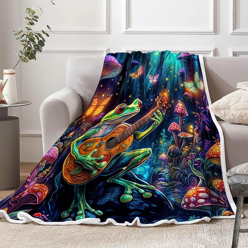 Bear Throw Blanket, Cabin Deer Art Forest Vintage Cozy Warm Super Soft Flannel Blankets for Couch Sofa Bed, Fleece Camping Blanket for Camper Outdoor