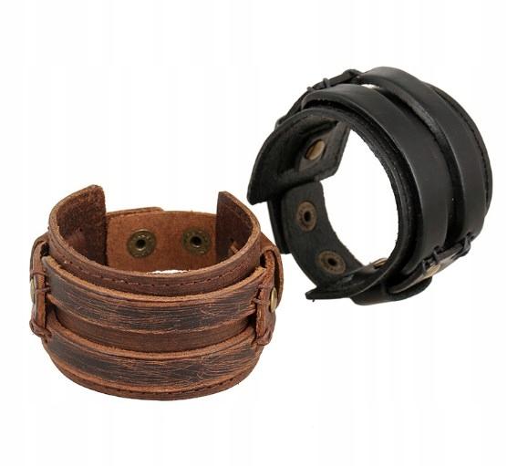 Punk Leather Bracelet for Men Brown